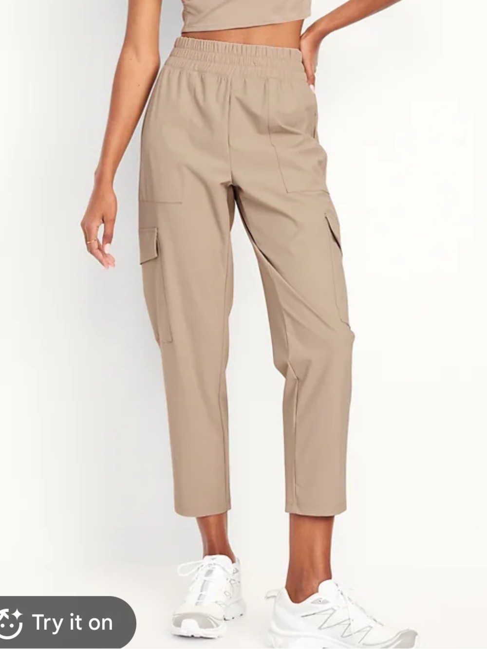 High-Waisted SleekTech Cargo Ankle Pants Beige Tan S Old Navy